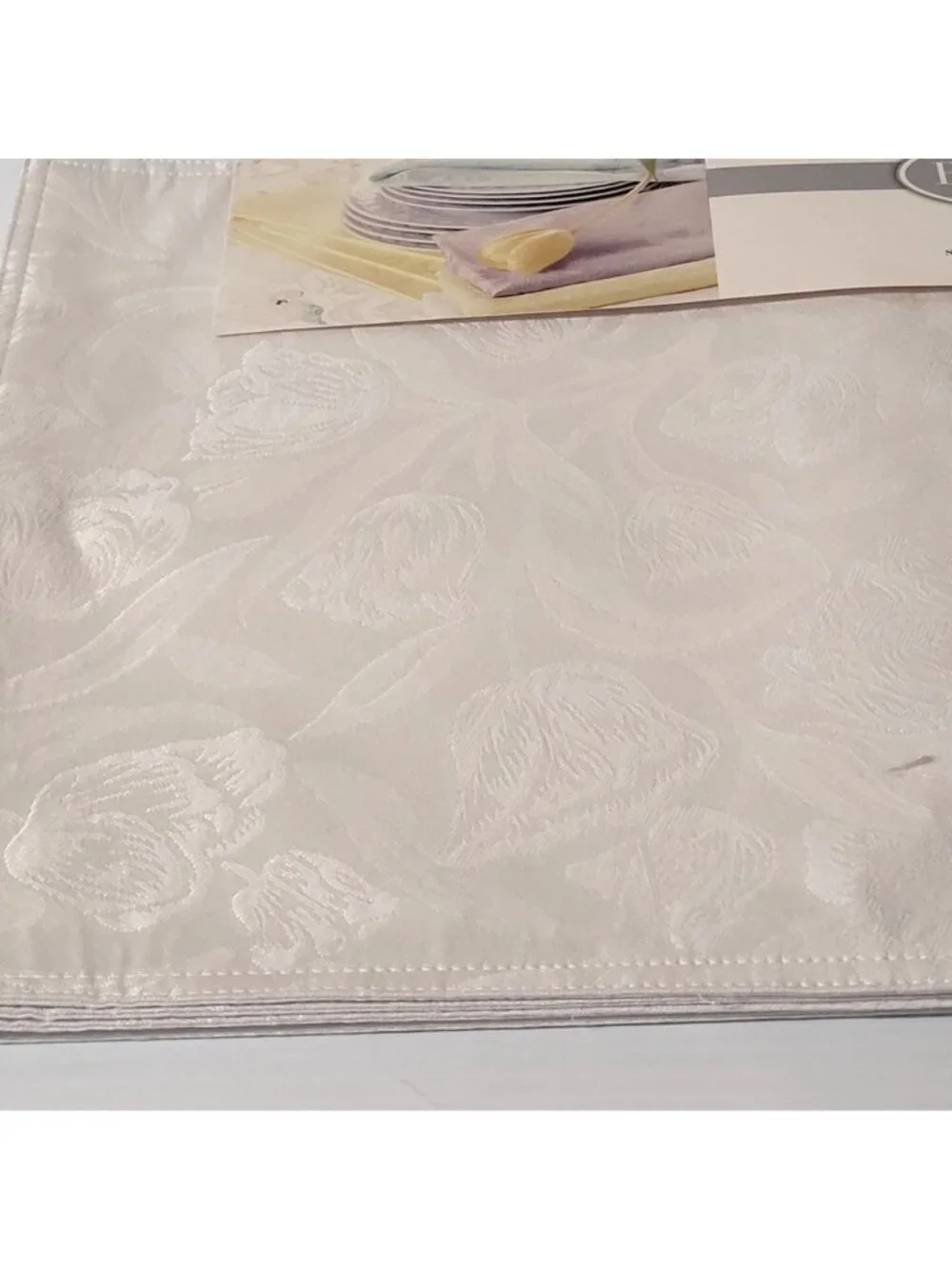 Bardwil Linens Tulips Damask Placemats & Napkins Set Of 4 White New